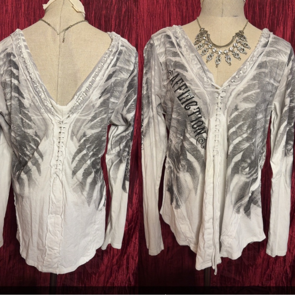 Affliction Women's White and Gray Top